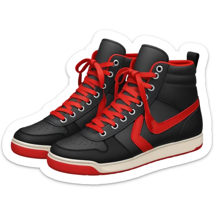 an ios genmoji for pair of black mid top sneakers with red laces sticker