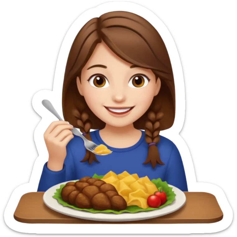 Brown hair Birthday girl eating a feast of food  sticker
