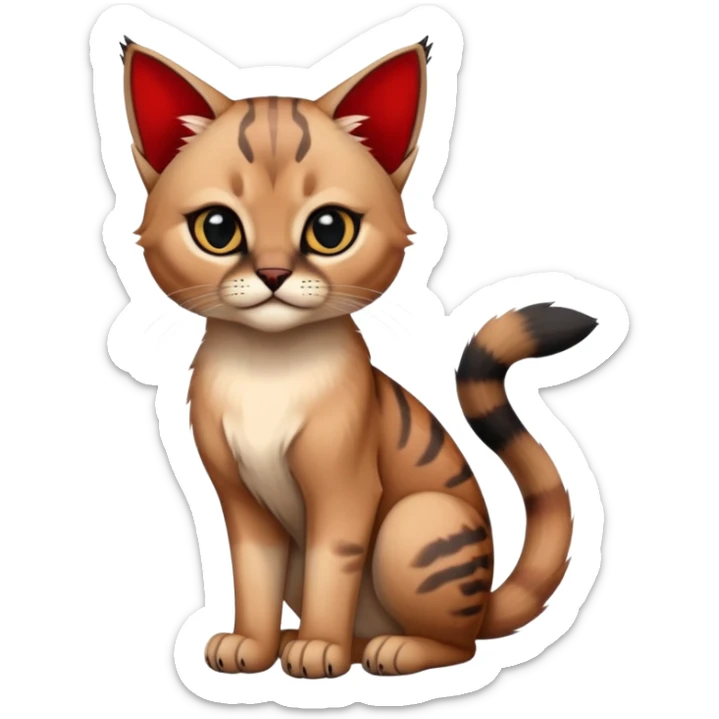 Gothic exotic Red and black and edgy and cute shiny Fantasy-Siamese-Bobcat-Caracal-Scottish-Fold-feline-Fakémon-feline-hybrid (full body) sticker