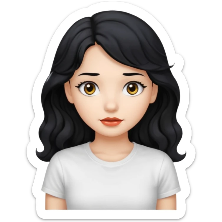Beautiful girl,Black hair,wavy hair long hair,Black eyes, white T-shirt sticker