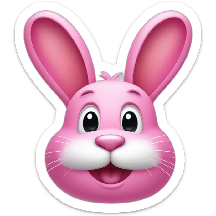 pink bunny with an oval head and white moustache, a round pink nose and a huge smile that takes up half his face sticker