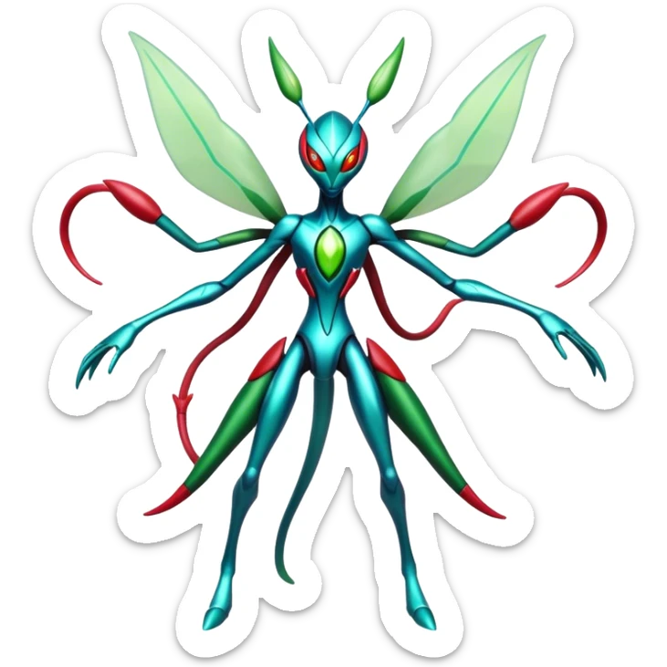  Cool Edgy Shiny Futuristic Ethereal Legendary Scizor-Deoxys-Digimon-Flygon-hybrid full body sticker