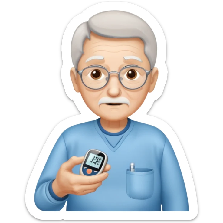 old age person with diabetes with glucose meter in his hand,sideways photo sticker