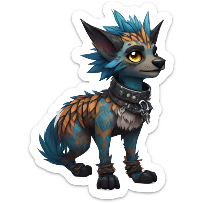 cool edgy fantasy animal fursona creature by griffsnuff & LiLaiRa & Falvie with badass colors with patterns and a spiked collar full body sticker