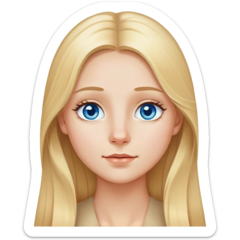 Girl with long blonde hair, blue eyes, small nose, beauty spot beside chin on right side of face sticker