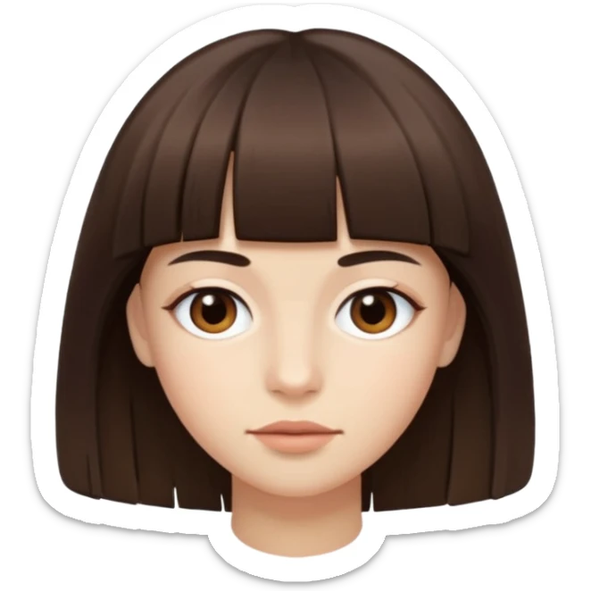 Tenho uma franja vegana, sombrancelha reta fina, um rosto oval e meu cabelo é grande e castanho escuro. Faça nesse estilo 🧟‍♀️  sticker