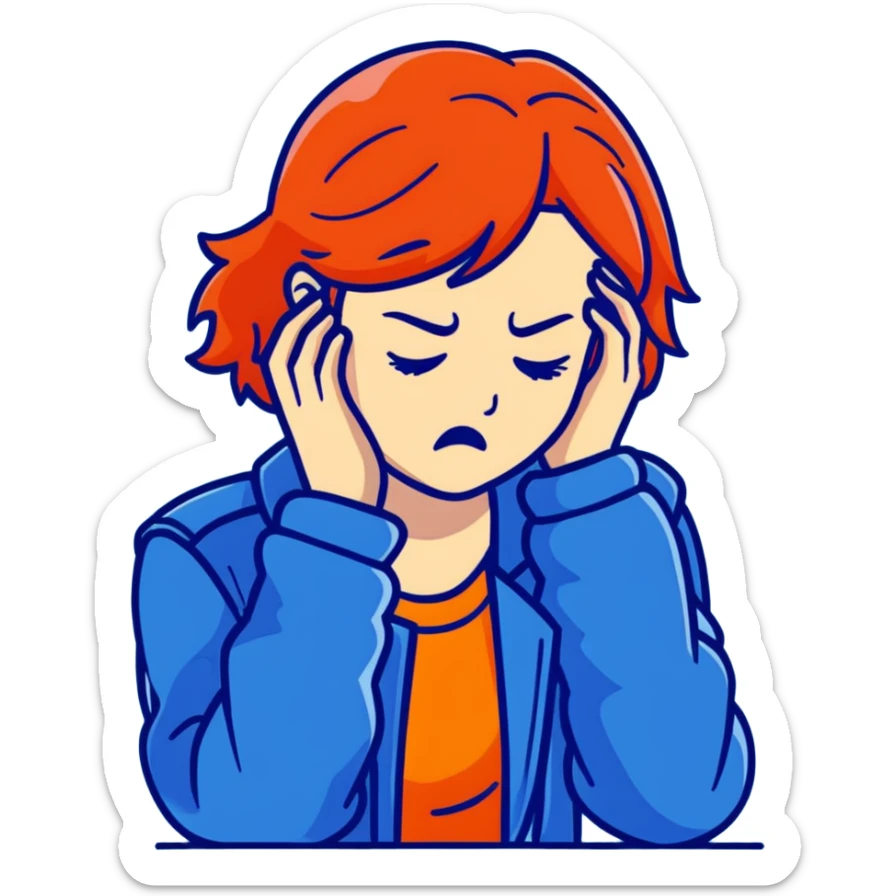 Redhead girl with mid length hair in blue jacket angry facepalm sticker
