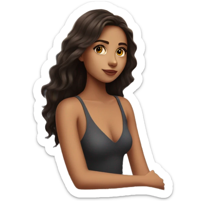 girl with dark brown hair and a bright skintone, sitting in a skybar in dubai sticker