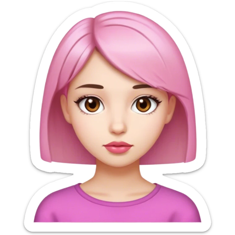 a girl with short straight hair, brown eyes, pink lips, 18 years old  sticker