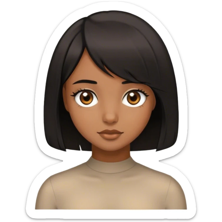 brown eyed girl with black hair and a line bob haircut sticker