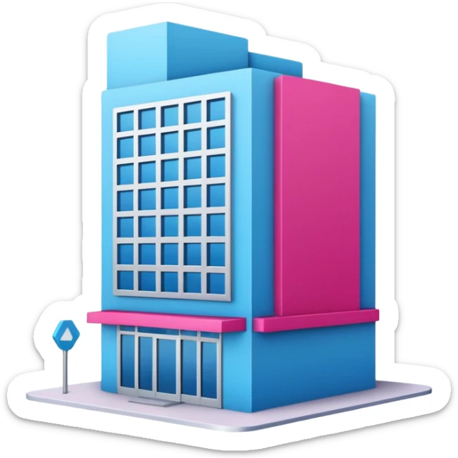 The building houses the Ozon order pickup point in its signature blue (digital blue) and raspberry colors. sticker