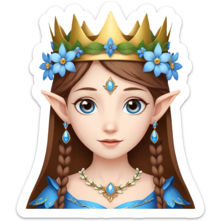 Hyper realistic floral elf mage fairy queen pale skin brown hair and blue-eyes sticker