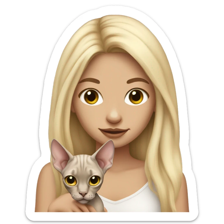 blonde girl long hair holding sphynx cat sticker