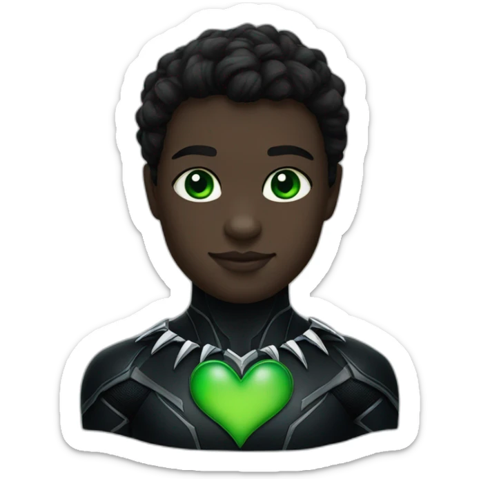 make an emoji of a black panther with green eyes, with a green heart sticker