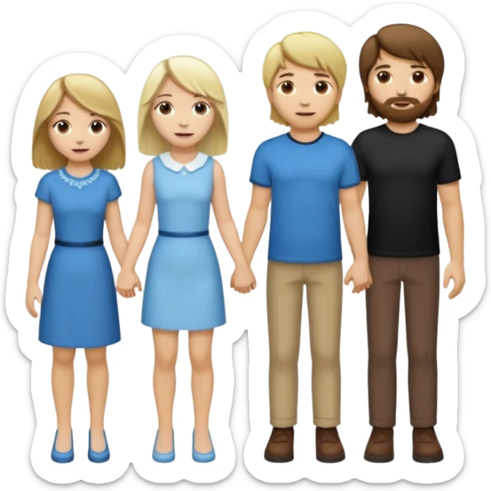 Five people holdings hands, made up of one white woman with long brown hair, one white woman with short brown hair, one white woman with shoulder length blonde hair, one white woman with shaggy blonde hair, and one white man with short brown hair to make up five people altogether sticker