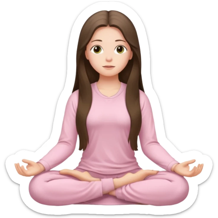 pretty white brunette teen long hair with hazel eyes in light pink meditating sticker