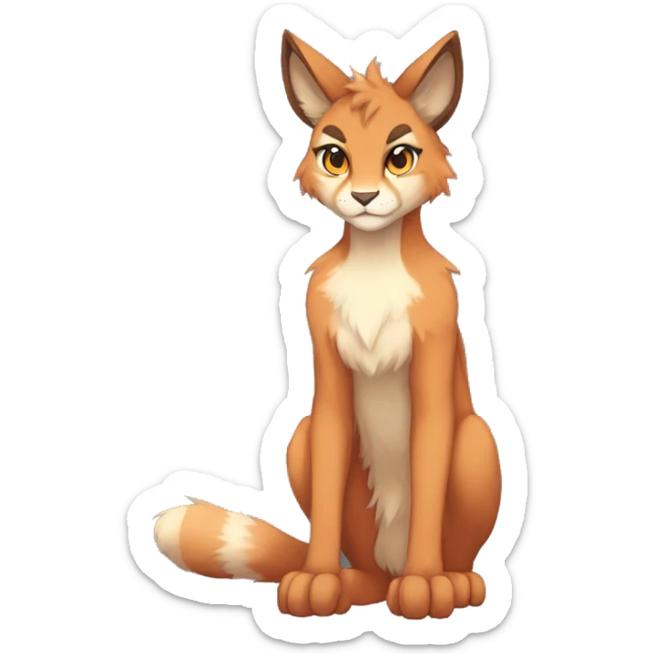 Anthro Beige-Orange-Brown Furry-Sona-Fakemon Lynx-Caracal Full Body sticker