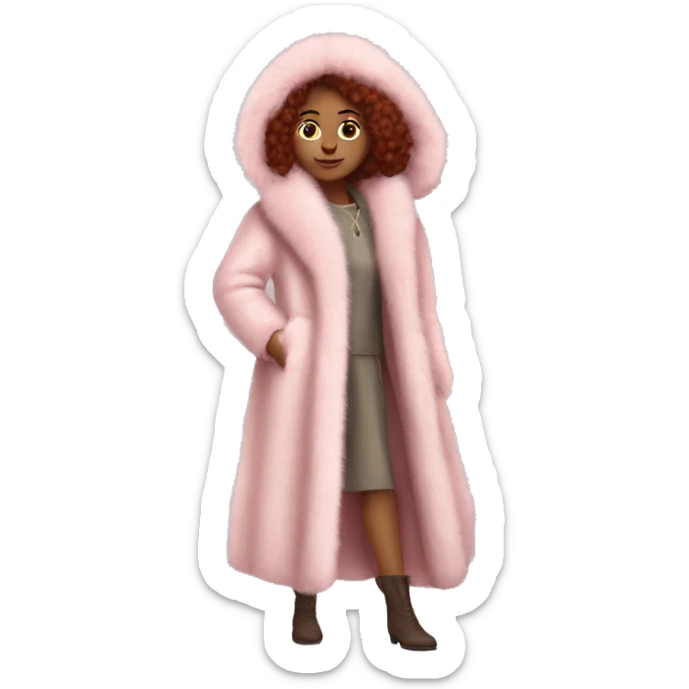 Burgundy haired girl wearing Pale pink full length fur coat sticker