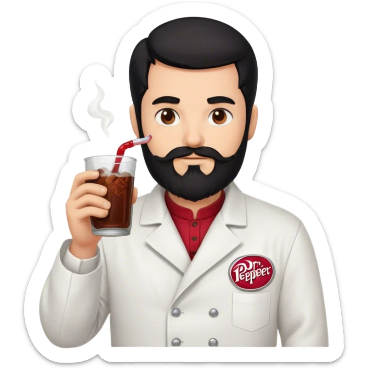 Schwarze Haare, Braune Augen, Koch mit Kochjacke, Vollbart, Seitenscheitel, Trinkt gerne DR Pepper  sticker