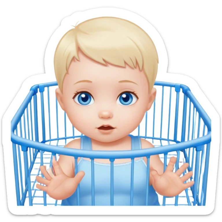 Blue-eyed baby girl with short hair in playpen  sticker