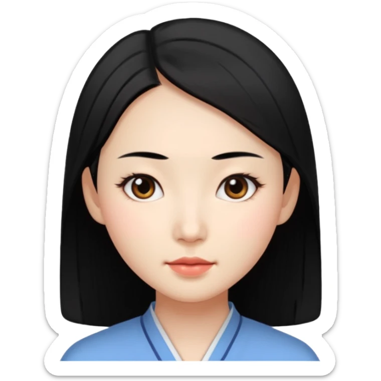 Chinese woman emoji, simple facial features, black hair, neutral expression sticker