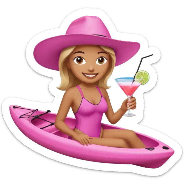 Female in pink kayak with cocktail in hand at the beach sticker