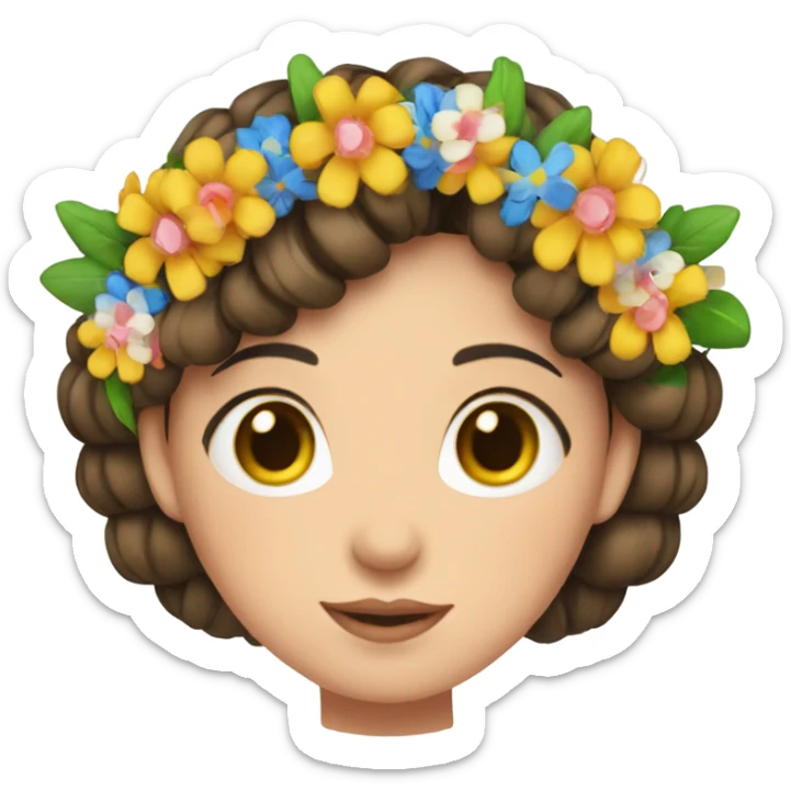 a brunette girl with a braid in a Ukrainian embroidered shirt and a wreath of flowers on her head sticker