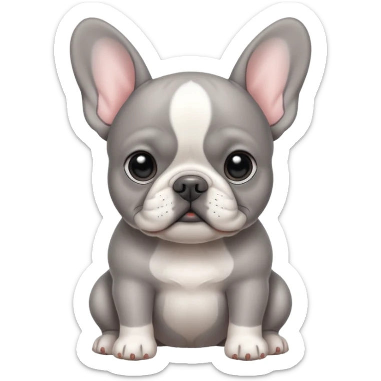 Gray French bulldog puppy with white belly sticker