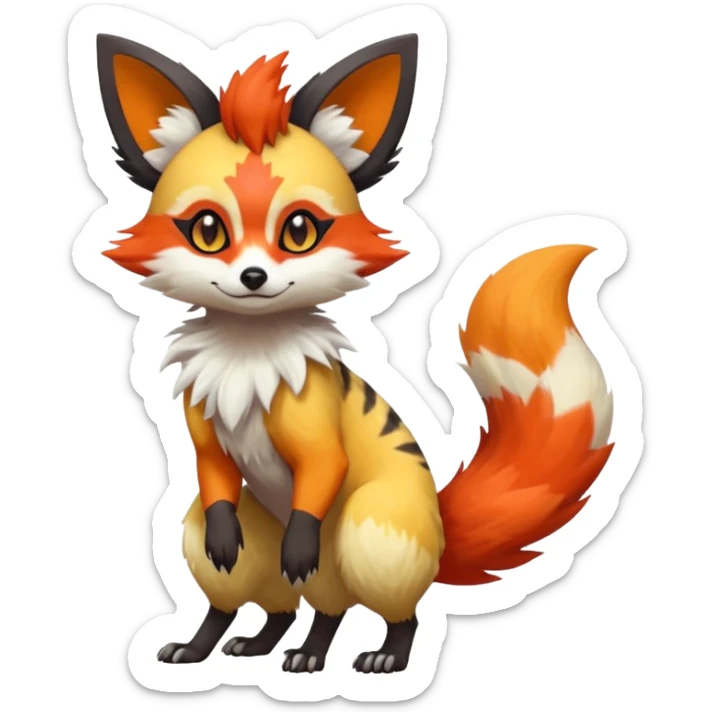 Rare realistic cool cute epic aesthetic colorful Fennekin-Zorua-Civet-Genet-species-Fakemon-hybrid-creature, with markings, full body sticker