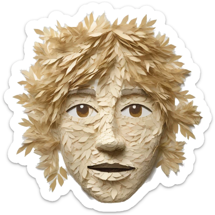 Person face portrait made entirely of paper cuttings and 420 leaves sticker