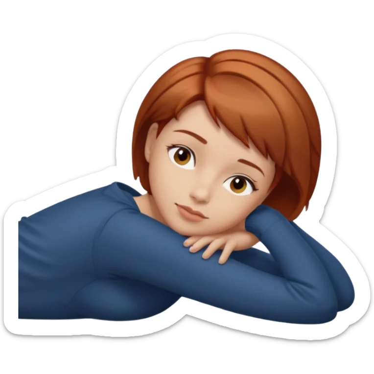 a woman, alone, short hair, light skin, auburn hair, laying on her side, facing away. do not include other people, faces, or characters sticker