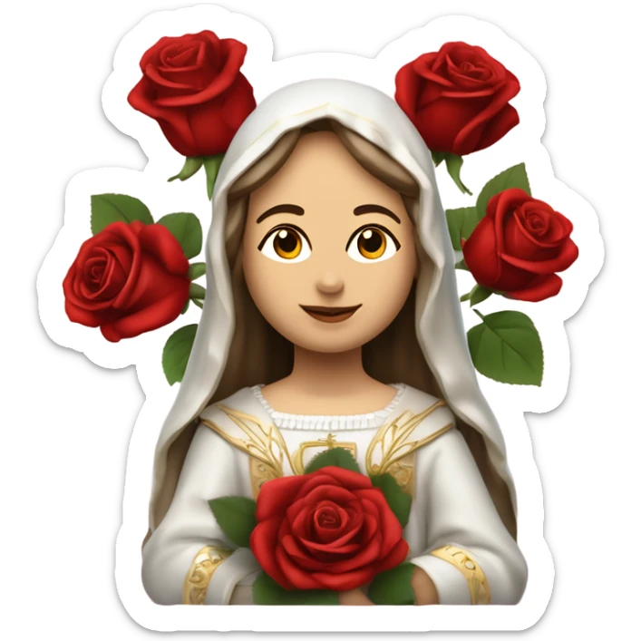 Sainte Terese of Lisieux avec bouquet de Roses rouges vrai visage de Sainte Thérèse de Lisieux française vue de 3/4 sticker