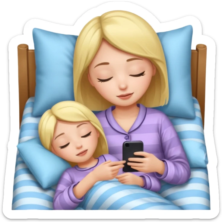 A girl sleeping and texting another girl and it slits both and they say good night bestie sticker