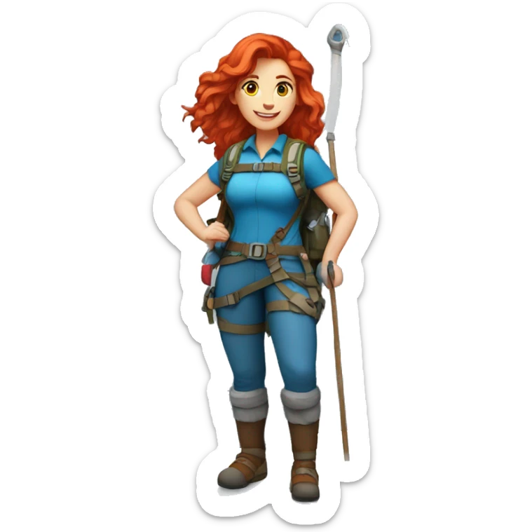 Female red hair mountaineer on mount everest with greek flag and easter eggs basket sticker