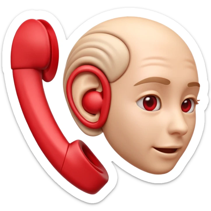 3D iPhone style emoji of a human ear with a “no sound” or “muted” symbol, realistic ear texture, red crossed line over sound waves, isolated on white background, soft shadows, high detail, playful and cute. sticker