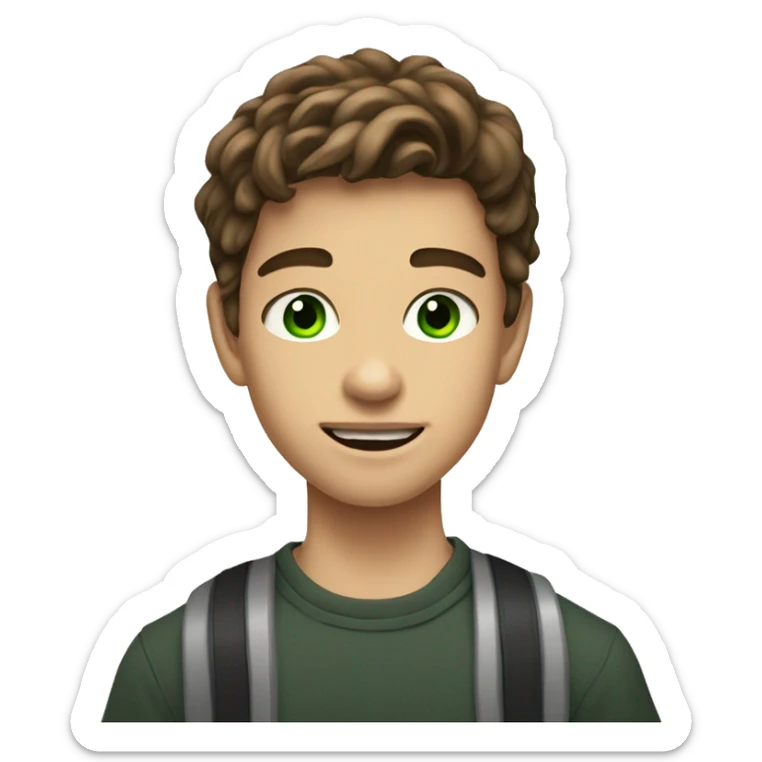13 year old boy brown hair green eyes super big jaw line  sticker
