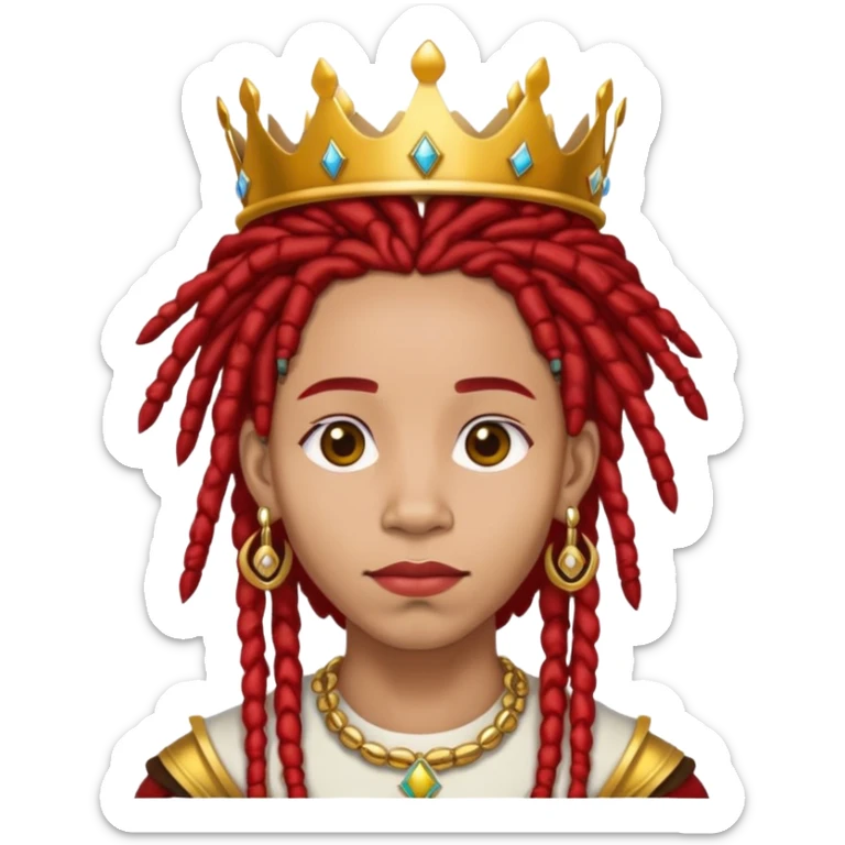 lightskin with red tipped dreads, hooped gold earrings, wearing a crown sticker