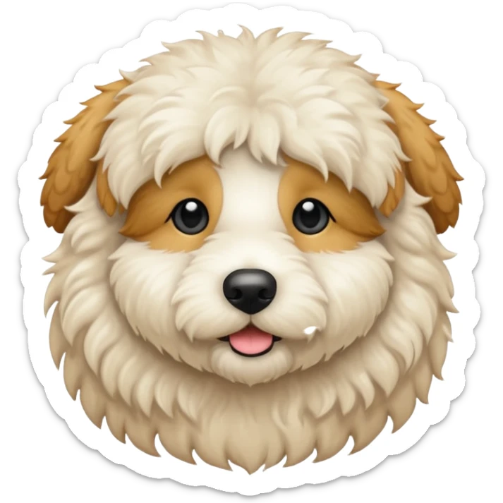 Can you make me an emoji of a white mini golden-doodle no brown in his fur with black eyes? sticker