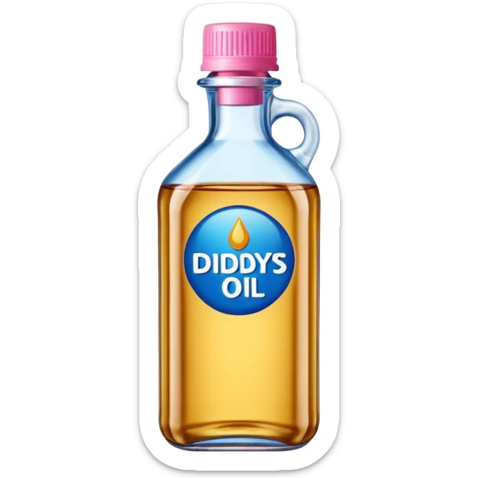 bottle of oil blue top pink outside with logo that says Diddys Oil sticker