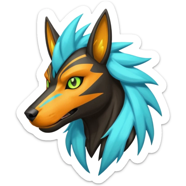 Cyan manectric-Electrike-Zeraora-Houndoom-fusion with neon-green stripes and orange eyes  sticker