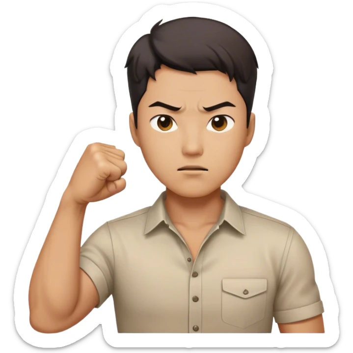 A determined Korean man in a shirt, clenching his fist with a confident expression. Emoji-style digital illustration sticker