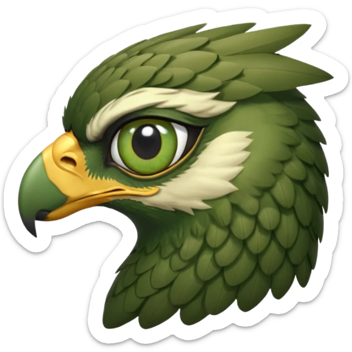 close up of just the eye and nothing else at the side profile of the face of a green hawk that is looking away from the camera sticker