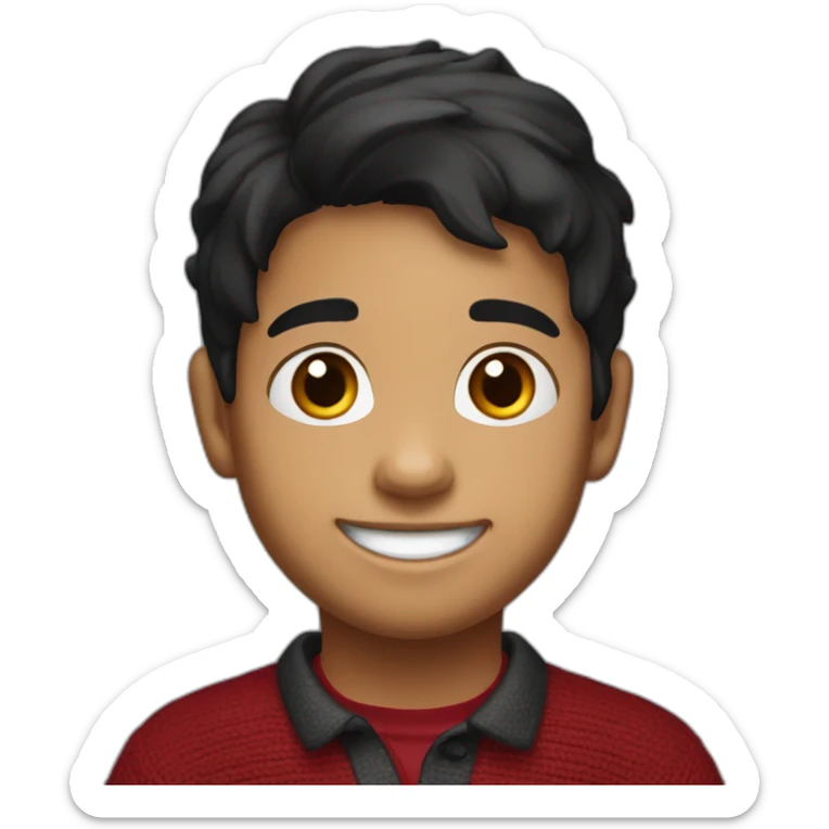 light skin smiling indian kid with black hair wearing a dark red sweater polo sticker