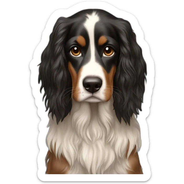 hyperrealist caucasian girl black long hair with brown english setter dog sticker