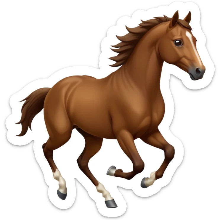 cinematic-[brown horse]-realistic-full-body-galopping-emoji,-tail-flicking-lazily,-head-tilted-dramatically,-sleek-[brown]-coat,-simplified-yet-realistic-focused-features,-highly-detailed,-glowing-with-an-almost-sarcastic-glow sticker