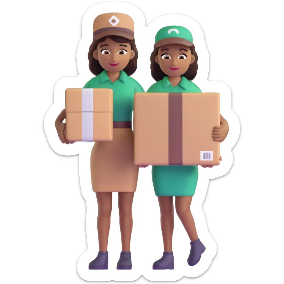 mujer de piel morena entregando un paquete sticker