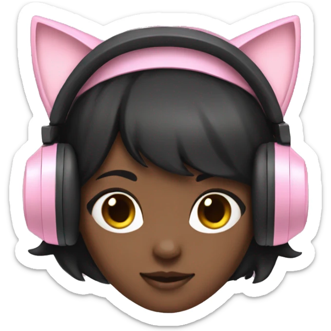 Black hair girl with pastel pink gaming headset that has cat ears  sticker