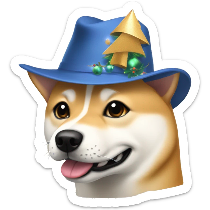 Beige dog Shiba Inu in a New Year's hat sticker