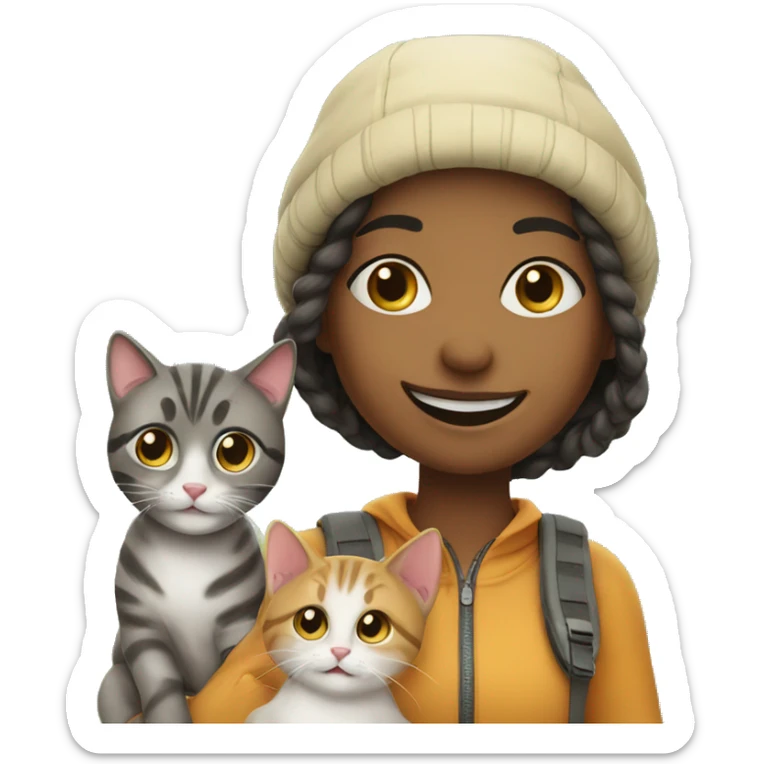 smiling girl in outdoor outfit with 2 cats sticker