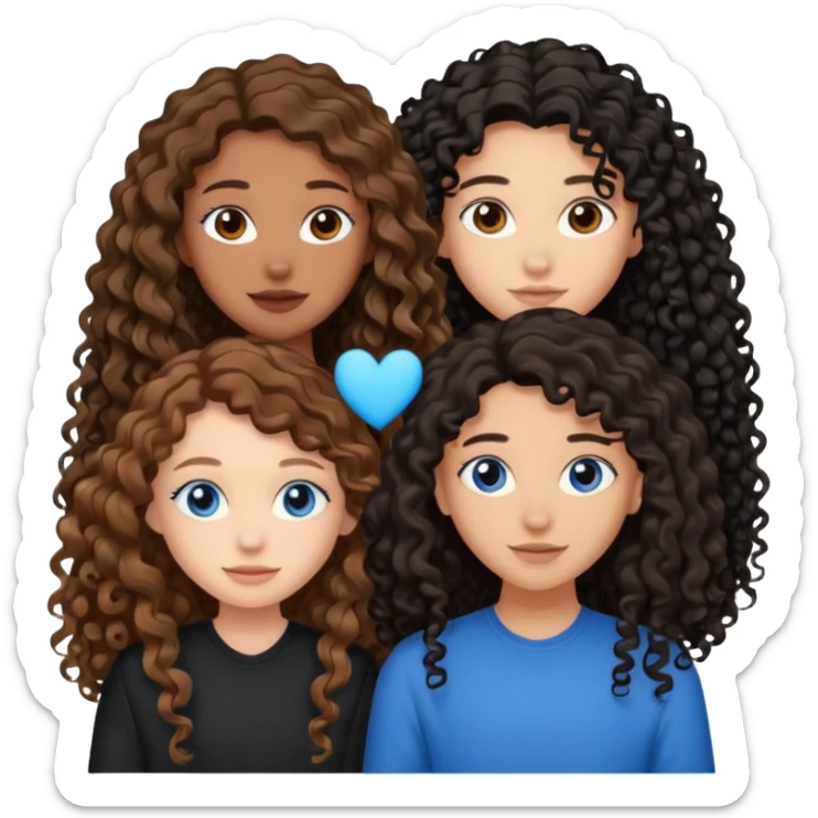 Two best friends .bestie 1: beige skin with brown long hair and blue eye. Bestie 2:mixed race skin with curly black hair and brown eye sticker